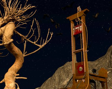 Ürkütücü bir gecede, ay ışığı ve kargalarla giyotin.