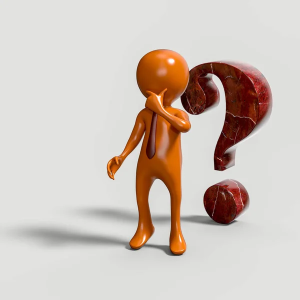 3d thinking man with a big red question mark - 3d rendering