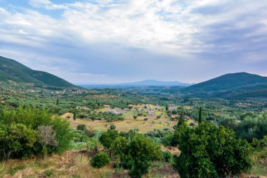 Panoramic view of the ancient Messini archaeological site, south Peloponnese. Greece.