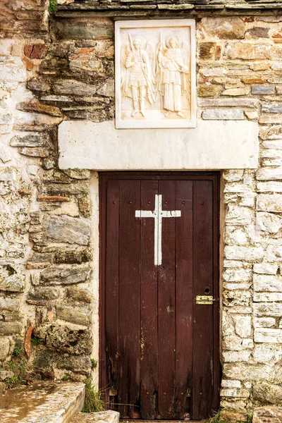 Drzwi Wejściowe Prawosławnego Klasztoru Świętych Asomatos Penteli Góry Północ Aten — Zdjęcie stockowe