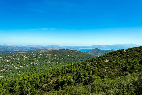 Panoramic view, as seen from the top of the mountain Penteli near Athens at Greece.