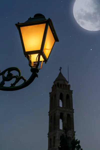 Outdoor lamp in Panagia Myrtidiotissa monastery and spiritual center of Kythira. The temple is dedicated to the Virgin Myrtidiotissa considered the patroness of Kythira.