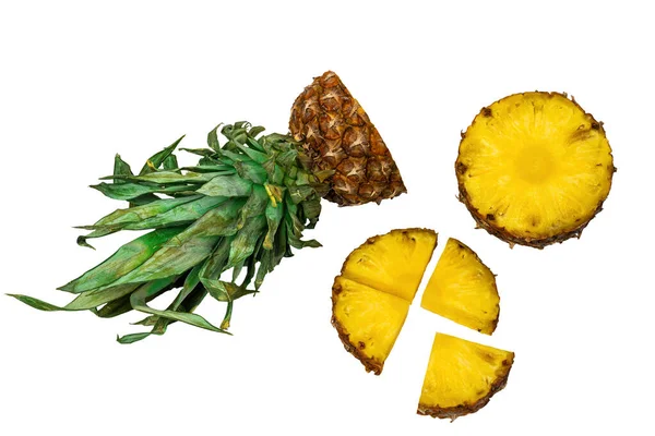 Juicy Ripe Pineapple Cut Several Parts White Isolated Background — Fotografia de Stock