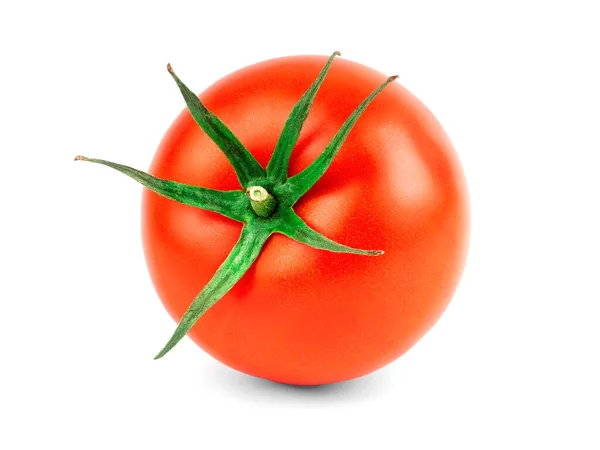 Tomate Vermelho Maduro Sobre Fundo Isolado Branco — Fotografia de Stock