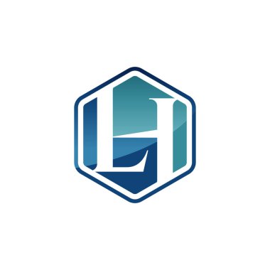 İlk LH harfi logo tasarım şablonu vektörü. Negatif uzay biçimi ve altıgen şekilli LH harfli logo