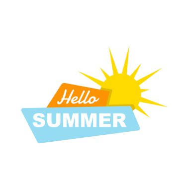 Hello Summer logo vector design illustration. Beach and simple ocean wave flat design vector. Abstract creative logo summer season