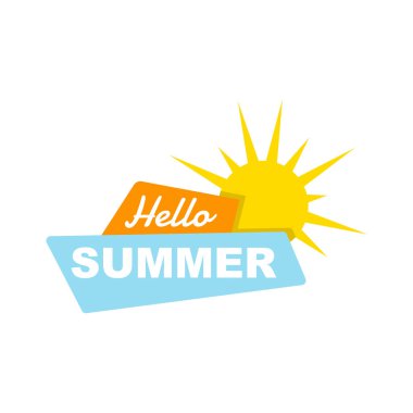 Hello Summer logo vector design illustration. Beach and simple ocean wave flat design vector. Abstract creative logo summer season