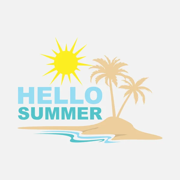 Merhaba Summer logo vektör tasarımı çizimi. Plaj ve basit okyanus dalgası düz tasarım vektörü. Soyut yaratıcı logo yaz sezonu