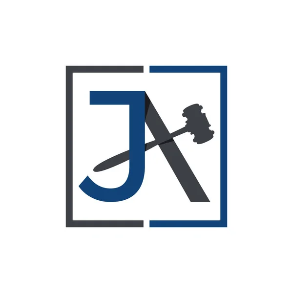 首字母Ja律师事务所标志设计 带有Ja字母的律师事务所标识及判官锤击图像矢量设计 — 图库矢量图片
