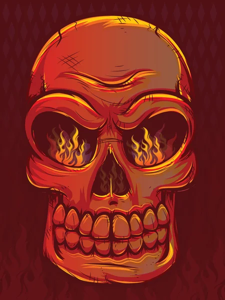 Cráneo ardiente con llamas — Vector de stock
