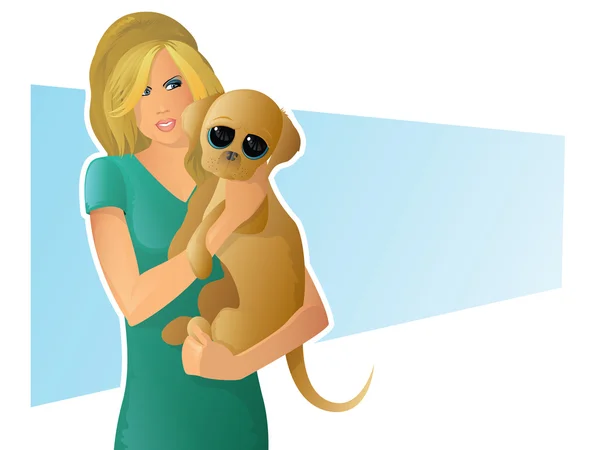 子犬を抱える女 — ストックベクタ