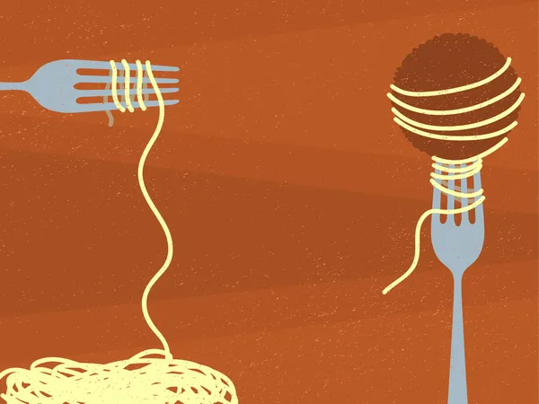 Spaghettis et boulettes de viande — Image vectorielle