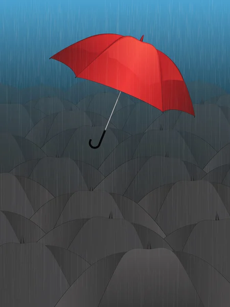 Létající jediný červený deštník — Stockový vektor