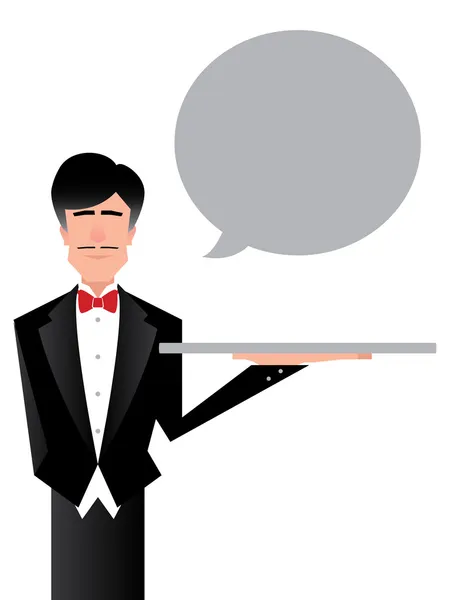 Waiter or Butler Cartoon — Stock Vector