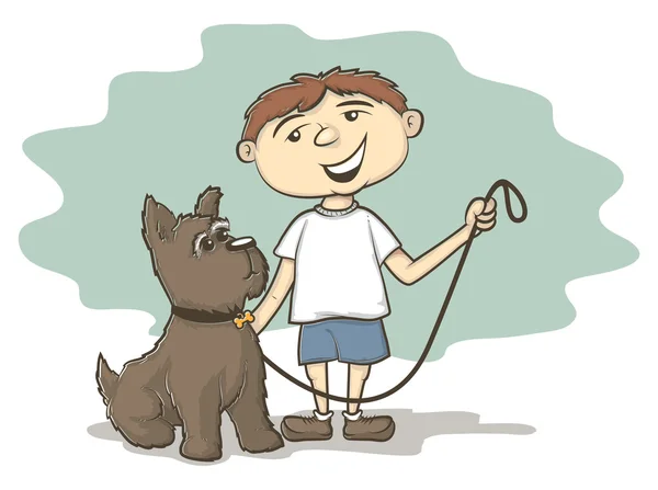 Niño y su perro — Vector de stock