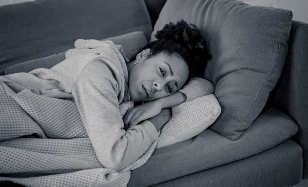 Young Devastated Depressed African American Woman Crying Feeling Sad Hurt — Stock Photo, Image