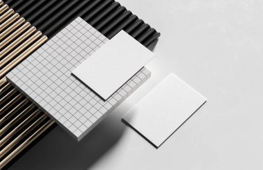 Gerçekçi kartvizit modern arka planda yer alıyor. 3B illüstrasyon.