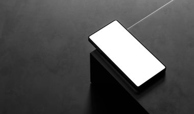 Akıllı telefon, karanlık arka planda izole edilmiş. 3B illüstrasyon. 