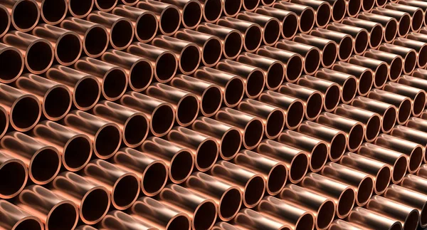 Copper Pipes Isolated Dark Background Stack Copper Pipes Illustration — Stock Photo, Image