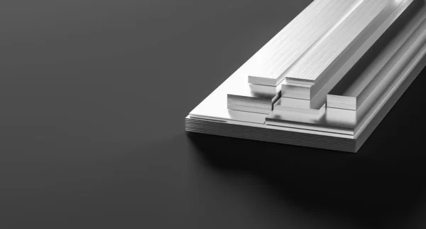 Stapel Stalen Aluminium Platen Geïsoleerd Donkere Ondergrond Illustratie — Stockfoto