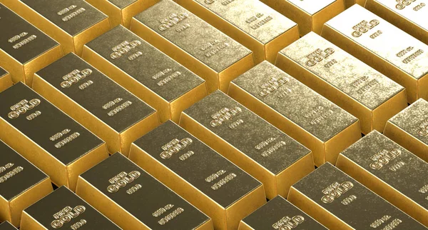 Background of stack of gold bars. Realistic gold bars. 3D illustration.