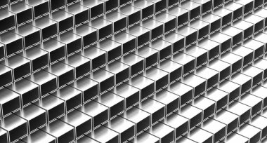 Alüminyum ya da çelik profiller. Bir yığın alüminyum ya da çelik profil. 3B illüstrasyon