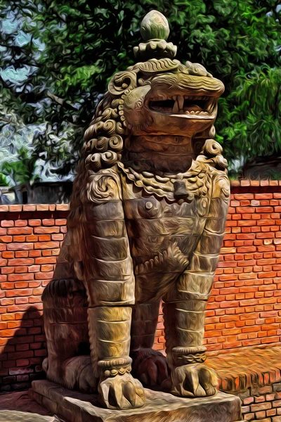 Впечатляющая Скульптура Высеченная Камне Представляющая Собой Мифологическое Существо Бхактапуре Старая — стоковое фото