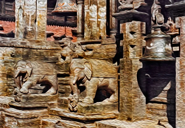 Sculptures Représentant Des Créatures Mythologiques Cloche Dans Temple Bhaktapur Ancien — Photo