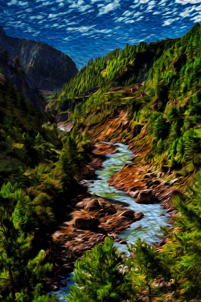 Mighty Stream Running Mountains Deep Valleys Himalayas World Largest Highest — Stock Photo, Image