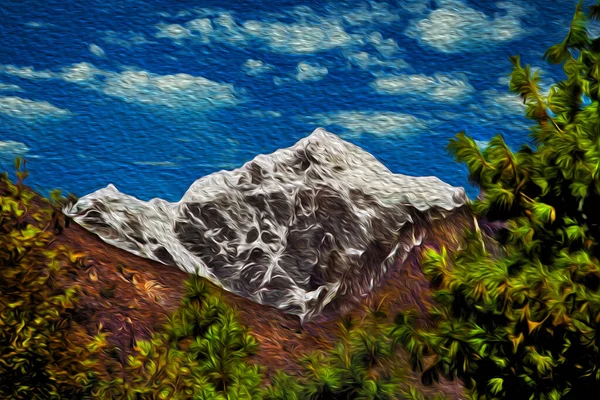 Śnieżne Góry Głębokie Doliny Błękitnym Niebem Himalajach Największe Najwyższe Pasmo — Zdjęcie stockowe