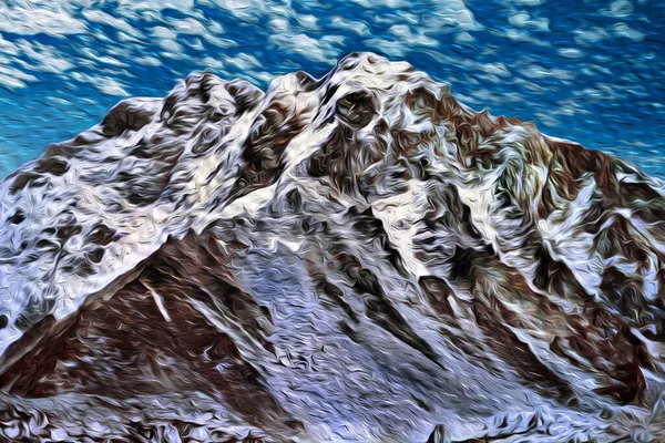 ヒマラヤ尾根の青い空の雪の山と深い谷 ネパールでは世界最大の山脈である 油絵具フィルター — ストック写真