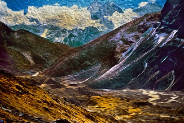 Sneeuwbergen Diepe Rotsachtige Vallei Bij Himalaya Grootste Hoogste Bergketen Ter — Stockfoto