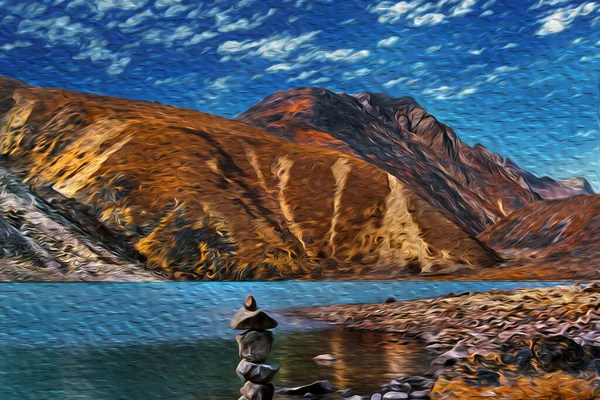 Skaliste Góry Głębokie Doliny Jeziorem Himalajach Największe Najwyższe Pasmo Górskie — Zdjęcie stockowe