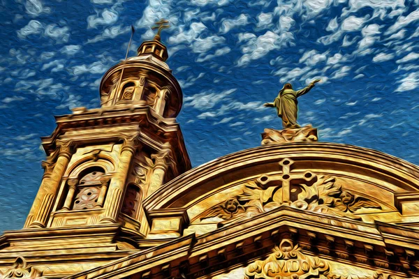Steeple Decoração Esculpida Topo Fachada Catedral Metropolitana Chile Santiago Encantadora — Fotografia de Stock