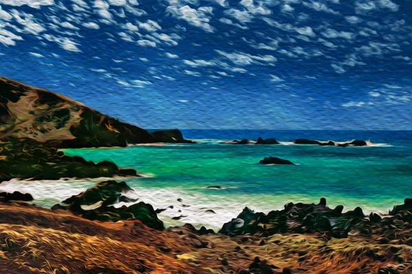 イースター島の岩場の海岸で崖に打ち寄せる波 チリの太平洋に位置する世界遺産 油絵具フィルター — ストック写真