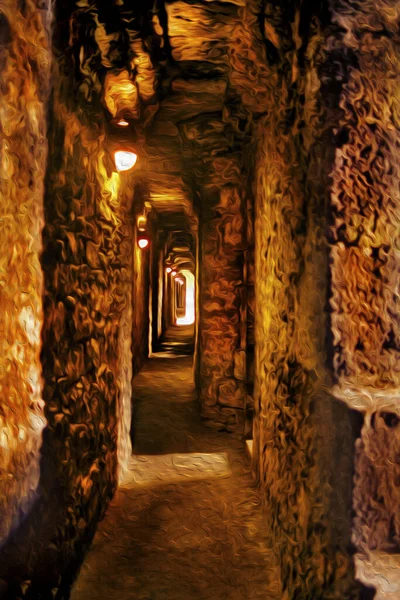 Narrow Passageway Made Stone Wide Walls Beaumaris Castle Well Preserved — Stock Photo, Image