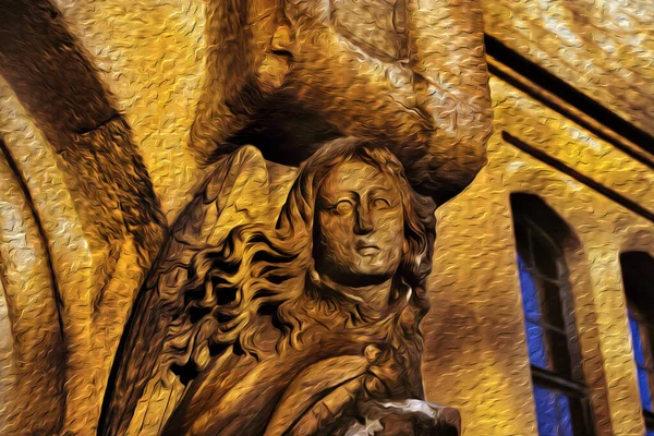 Rzeźba Formie Anioła Gotyckim Budynku Londynie Stolica Anglii Jest Również — Zdjęcie stockowe