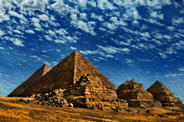 Ökenlandskap Med Giza Pyramiderna Den Gamla Nekropolen För Faraoner Världens — Stockfoto