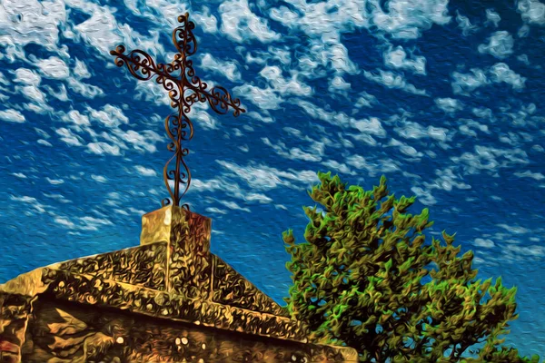 Detalle Una Cruz Hierro Sobre Una Lápida Camino Santiago Una — Foto de Stock