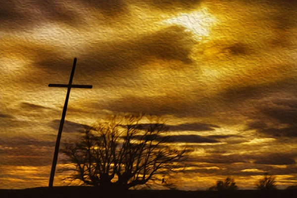 Křižovatka Strom Teplou Zamračenou Oblohou Cestě Jakuba Poutní Cesta Vedoucí — Stock fotografie