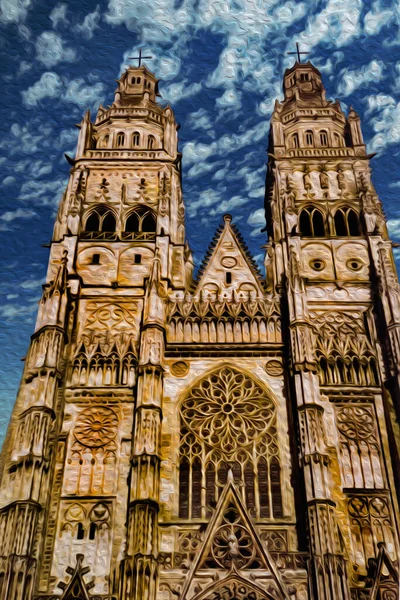 Věž Fasáda Velké Gotické Katedrály Výletů Roztomilé Historické Město Venkově — Stock fotografie