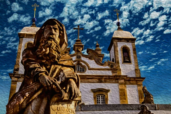 Statuen Von Aleijadinho Vor Dem Barockheiligtum Von Bom Jesus Matosinhos — Stockfoto