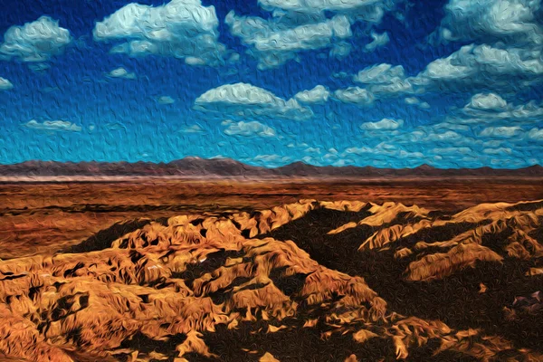 サンペドロ アタカマ近くの峰や起伏のある地形を持つ砂漠の風景 チリのアンデス高原にある観光村 油絵具フィルター — ストック写真