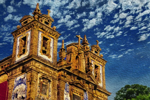 Fachada Campanário Estilo Barroco Com Azulejos Cerâmicos Igreja Saint Ildefonso — Fotografia de Stock