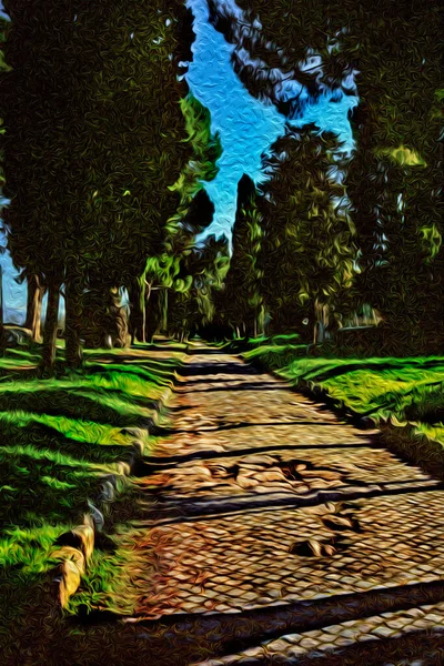 Appian Way Uma Antiga Estrada Romana Coberta Por Paralelepípedos Originais — Fotografia de Stock