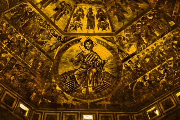 Vue Plafond Église Forme Dôme Richement Orné Peintures Religieuses Byzantines — Photo