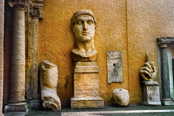 2000年4月21日 イタリア ローマ ローマのカピトリーノ美術館で大理石で彫刻された古いローマの彫刻のセット 永遠の都市として知られているイタリアの古い首都 油絵具フィルター — ストック写真