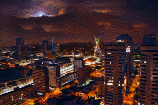 Vista Nocturna Del Horizonte Ciudad Con Luna Llena Sao Paulo —  Fotos de Stock