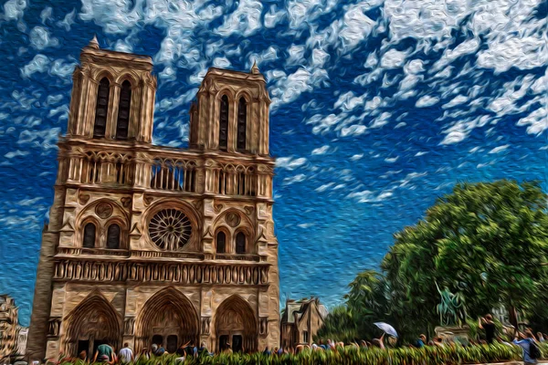 Personas Fachada Catedral Gótica Notre Dame Centro Ciudad París Encantadora —  Fotos de Stock