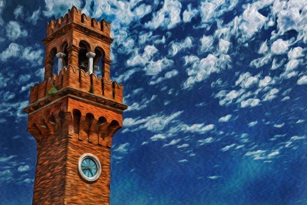 Detail Věže Cihel Slunnou Modrou Oblohou Pozadí Muranu Malé Příjemné — Stock fotografie